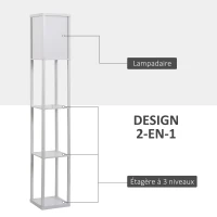 HOMCOM Lampadaire étagère Lampe étagère 26L x 26l x 160H cm 3 étagères 4 Niveaux MDF Blanc(m-4)