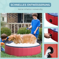 PawHut Hundebadewanne faltbar Badewanne Hundepool Plantschbecken Swimmingpool Wasserbecken für Hunde und Katzen Schwimmbecken Kunststoff+Holz Rot Ø140 x H30 cm(m-6)