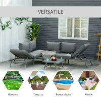 Outsunny Set con 2 Divani da Esterno con Schienale Reclinabile e 1 Tavolino da Giardino, Metallo e Poliestere, Grigio(m-8)