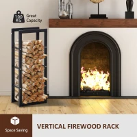 HOMCOM Metal Firewood Log Holder Tall Firewood Rack Indoor Outdoor Fireplace Wood Storage Shelf with Side Rails, Rust-Resistant, Black, 40W x 25D x 100H cm(m-5)