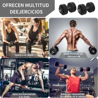 HOMCOM Juego de Mancuernas Ajustables con Barra de Conexión de Acero y Discos Desmontables 8x5 kg 4x1,5 kg Total 50 kg Negro(m-5)