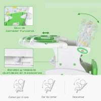 HOMCOM Trona para Bebés 2 en 1 para 6 Meses a 6 Años Transformable en Mesa y Silla Multifuncional Ajustable en 3 Posiciones Respaldo Alto Acolchado con 2 Bandejas Extraíbles 57x59x105 cm Verde(m-5)