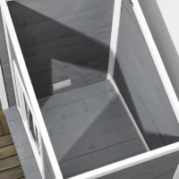 PawHut Hundehütte aus Massivholz, wetterbeständig, Asphaltdach, 71 cm x 58 cm x 77 cm, Grau + Weiß(m-8)