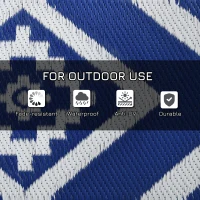 Outsunny Plastic Straw Reversible RV Outdoor Rug with Carry Bag, 182 x 274cm, Blue and White(m-6)