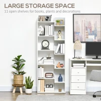 HOMCOM Modern Book Shelf with 11 Open Shelves, 6-Tier Bookcase, Freestanding Shelving Unit for Home Office and Study, White(m-5)