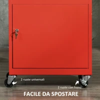 DURHAND Carrello Porta Attrezzi 2 in 1 con Cassetta Rimovibile e Armadietto con Chiave in Acciaio, Rosso(m-6)