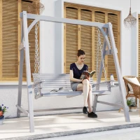 Outsunny 2 Seater Garden Swing Seat, Wooden Swing Chair Bench with Cup Holders for Outdoor Porch Patio, Grey(m-2)