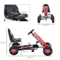 HOMCOM Kart à pédales Go-Kart Enfants 129L x 59l x 70H cm Ø Roues 26 cm siège Ergonomique Rouge(m-3)