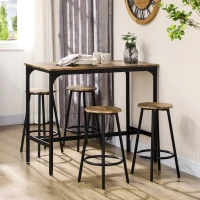 HOMCOM Ensemble table haute et 4 tabourets avec Repose-Pieds, métal noir et aspect bois pour cuisine salle à manger(m-2)