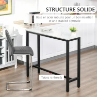 HOMCOM Table de Bar Table Haute de Cuisine Mange-debout - dim. 120L x 40l x 100H cm - châssis piètement Acier, Plateau Aspect marbre Blanc(m-5)