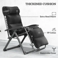 Outsunny Set of Two Reclining Sun Loungers, with Cushion - Black(m-6)