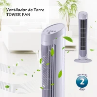 HOMCOM Ventilador de Torre Oscilante 70° Tower Fan Columna Ventilador de Pie Potencia 45W 3 Velocidad Asa de Transporte Hogar Oficina φ27x75cm Blanco(m-4)