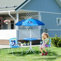 Outsunny 4 tlg. Kindersitzgruppe Garten Gartentisch 2 Klappstühle Sonnenschirm Camping Kindersitzgarnitur Gartenmöbel für 3-6 Jahre Blau(m-2)