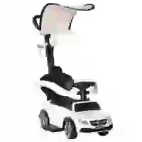 HOMCOM Correpasillo para Niños Mayores de 1 Año Cochecito Automóvil Diseño 3 en 1 Empujador Andador Función de Bocina con Capota Reposapiés Portavasos 84x40x83 cm Blanco(m-1)