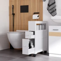 HOMCOM 72x16cm Narrow Bathroom Storage Unit w/ 2 Drawers Open Top 4 Wheels Slimline Modern Rolling Home Organisation(m-12)