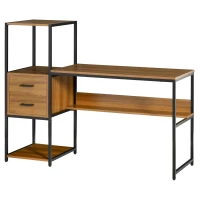 HOMCOM Industrial Computer Desk with Drawers and Storage Shelves, 140 x 50cm Home Office Desk, Study Table, Light Walnut Brown(m-11)