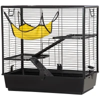 PawHut Cage petits rongeurs cochon d'inde, lapin, furets 3 niveaux avec abreuvoir, hamac, 2 rampes dim. 80L x 48l x 78H cm - noir(m-10)