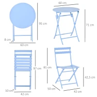 Outsunny Bistroset für 2 Personen Balkonmöbel Set patio Hof Garten Hellblau(m-3)