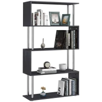 HOMCOM S Shape Bookcase, 5 Tiers Bookshelf, Modern Freestanding Storage Shelf for Home Office, Study, Living Room, 80 x 30 x 145cm Black(m-11)