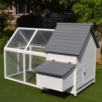 PawHut Chicken Coop with Run Wooden Hen House Pet Poultry Coops Cages Small Animal Outdoor Pen with Nesting Box 166 x 124 x 112cm(m-10)