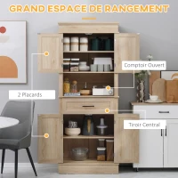 HOMCOM Armoire de cuisine buffet cuisine vaisselier meuble de rangement style moderne avec placards, étagères réglables, tiroir, et niche, pour salle à manger, salon, 74 x 39,5 x 183 cm, chêne clair(m-4)