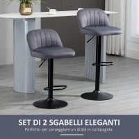 HOMCOM Set 2 Sgabelli da Bar con Schienale e Poggiapiedi, Girevoli con Altezza Regolabile, Grigio(m-4)