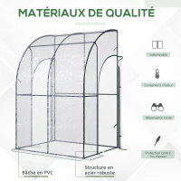 Outsunny Serre de Jardin adossée Serre adossée serre d'hivernage dim. 1,43L x 1,18l x 2,12H m 2 Portes zippées enroulables Acier PVC Transparent(m-4)