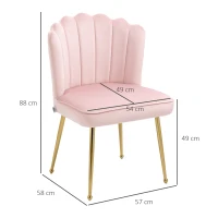 HOMCOM Shell Dining Chairs Set of 2, Upholstered Kitchen Chairs with Gold Metal Legs and Backrest, Velvet Fabric Lounge Leisure Chairs for Living Room, Reception Room, Pink(m-3)