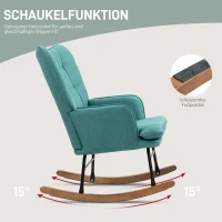 HOMCOM Schaukelstuhl mit Fußhocker, breite Sitzfläche, hohe Rückenlehne, Leinenimitat, Mintgrün(m-4)