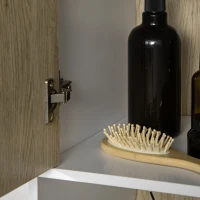 kleankin Colonna Bagno con 2 Ripiani Aperti e 2 Armadietti in Truciolato, 31.5x30x169 cm, Bianco e color Legno(m-9)