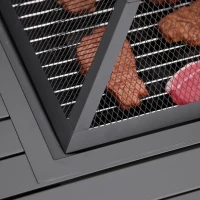 Outsunny Feuerschale Feuertisch mit Schürhaken Funkenschutz Feuerkorb Feuerstelle für Garten Camping BBQ Stahl Schwarz 81 x 81 x 53 cm(m-9)