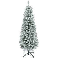 HOMCOM Künstlicher Weihnachtsbaum, schlanke Form, Kunstschnee, dreiteilig, flammhemmend, Metallfuß, 180 cm, Grün