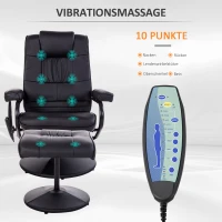 HOMCOM Massagesessel mit Hocker, Drehbares Relaxsessel mit Massagefunktion, Elektrisches Fernsehsessel mit Liegefunktion, Fernbedienung für Wohnzimmer, Kunstleder, Schwarz(m-4)