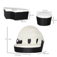 Outsunny Sonneninsel mit Baldachin; Gartenmöbelset mit Sonnendach, inkl. Kissen, Creme + Schwarz(m-3)