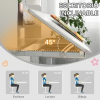 ZONEKIZ Pupitre Infantil Altura Ajustable con 1 Cajón 1 Estante y Ángulo de Mesa Ajustable 80x54,5x82-104 cm Gris y Blanco(m-7)