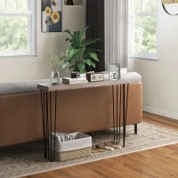 HOMCOM Mesa de Entrada con Patas de Acero Antivuelco Mueble de Recibidor para Salón Pasillo 110x25x79,5 cm Natural(m-7)