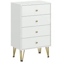 HOMCOM Cómoda de Madera con 4 Cajones y Patas Metálicas Mueble Cajonera para Salón Oficina 60x40x100 cm Blanco(m-1)