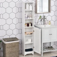 HOMCOM Armario Alto de Baño con Estantes Abiertos y Balda Interior Mueble Auxiliar de Almacenaje 34x20x165 cm Blanco(m-8)