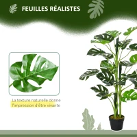Outsunny Plante artificielle modèle Monstera avec 21 feuilles en pot ciment, intérieur ou extérieur, dim. Ø16 x 100H cm(m-5)