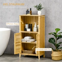 HOMCOM Badezimmerschrank Badschrank Standregal mit 2 Lamellentüren, offenem Regal, Bambus, Aufbewahrungsschrank Schrank für Badezimmer, Wohnzimmer 50 x 25,5 x 92cm Natur(m-5)