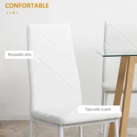 HOMCOM Set de 4 Sillas de Comedor Tapizadas de Piel Sintética con Respaldo Alto y Patas de Acero 41x50x97 cm Blanco(m-6)
