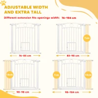 PawHut 77cm Tall Dog Gate with Cat Door, 7cm and 14cm Extensions, for Stairs, Doorways, 76-104cm Width(m-4)