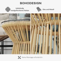 Outsunny Outdoor-Beistelltisch Gartentisch Rattan-Beistelltisch, Glasplatte, PE-Rattan, 40 cm x 40 cm x 42 cm Beige(m-5)