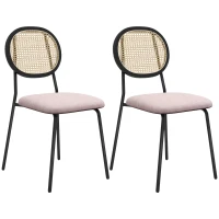 HOMCOM Pack de 2 Sillas de Comedor con Respaldo de Ratán Sintético y Marco de Acero para Salón 44x54x87 cm Rosa y Negro(m-1)