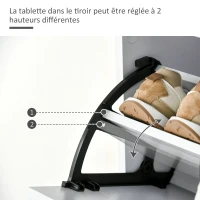 HOMCOM Meuble à Chaussures - 3 Portes abattantes et tiroir Coulissant - dim. 62L x 24l x 135H cm - poignées alu. Panneaux Particules Blanc(m-5)