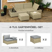 Outsunny 4-tlg. Gartenmöbelset, Rattanoptik, 2x Sofa, 2x Hocker, frei kombinierbar, Sitzkissen, dunkelgrau(m-4)