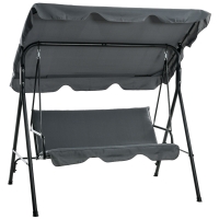 Outsunny Balancelle de Jardin 3 Places Toit Inclinaison réglable Coussins Assise et Dossier Acier Noir Polyester Gris