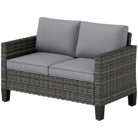 Outsunny Two-Seater Rattan Outdoor Sofa - Dark Grey(m-11)