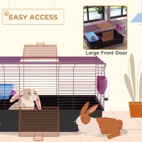 PawHut Chinchillas Small Rabbit Guinea Pig Small Animal Cage, Pet Playhouse, with Platform, Ramp, 99 x 52 x 53cm, Black(m-7)