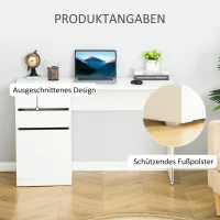 HOMCOM Schreibtisch Computertisch mit 2 Schubladen Schrank Arbeitstisch Bürotisch große Tischplatte modern Weiß 120 x 50 x 75 cm(m-6)